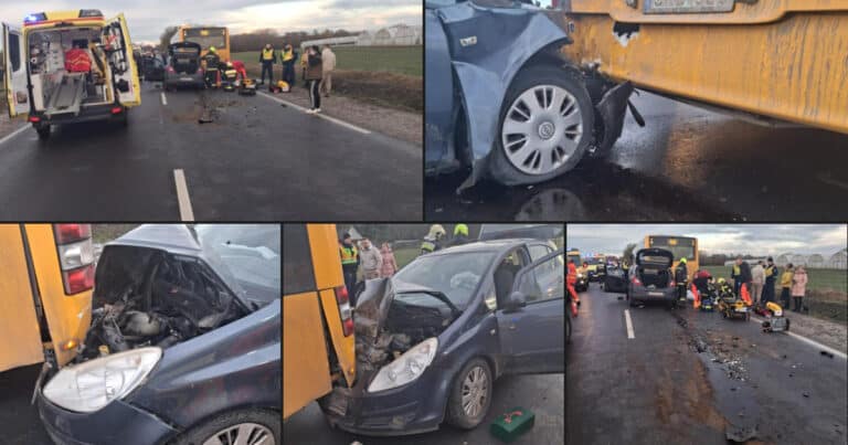 Személygépkocsi és busz ütközött össze a 48-as számú főúton