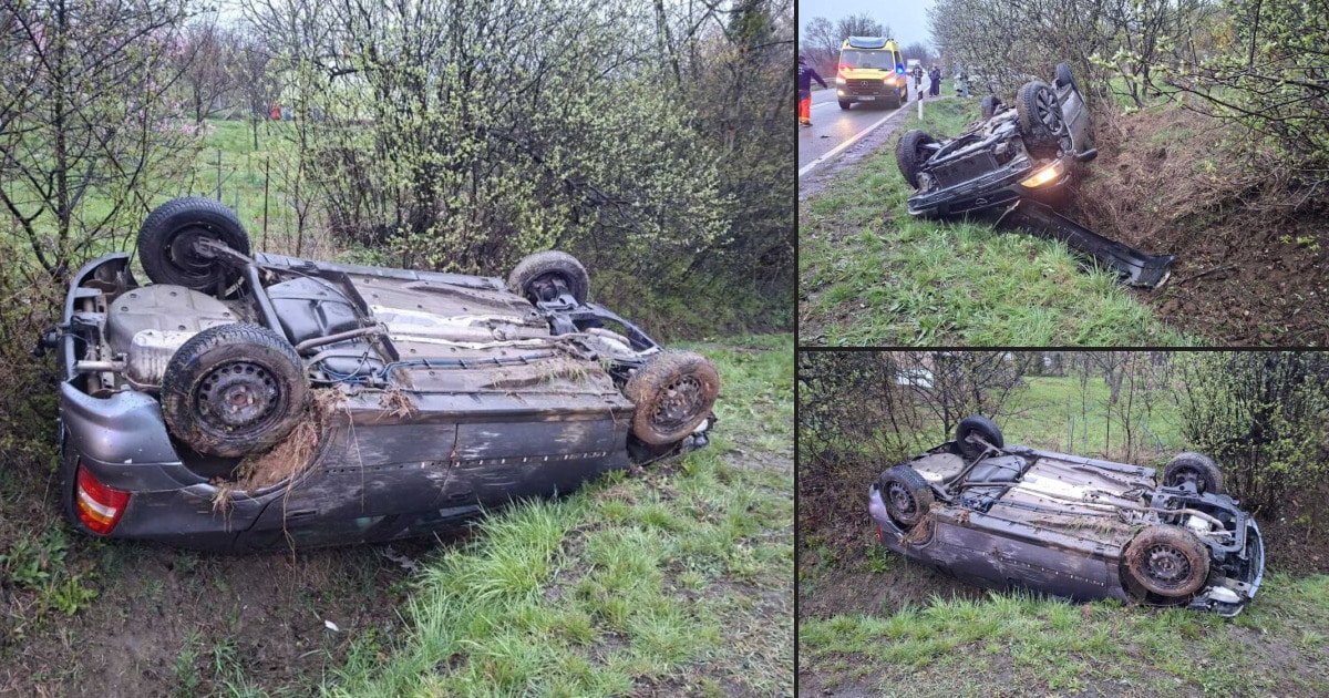 Felborult egy autó Komlónál