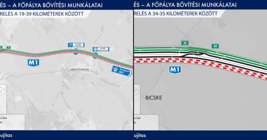 Megváltozott a forgalmi rend az M1-es autópálya Bicske környéki szakaszán