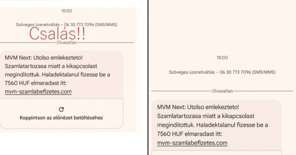 Adathalász SMS-ekkel támadnak az MVM nevében