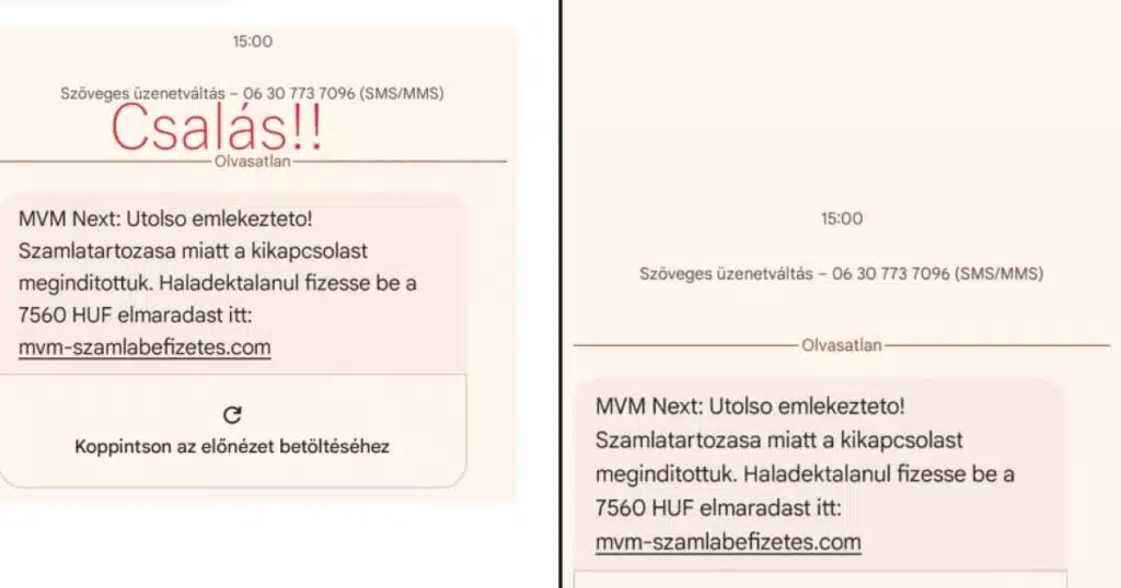 Adathalász SMS-ekkel támadnak az MVM nevében