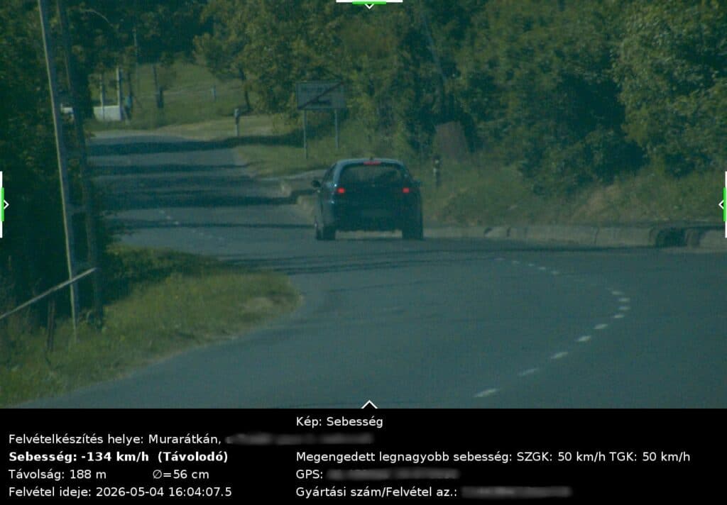 134 km/h-val ment az 50-es táblánál Murarátkán