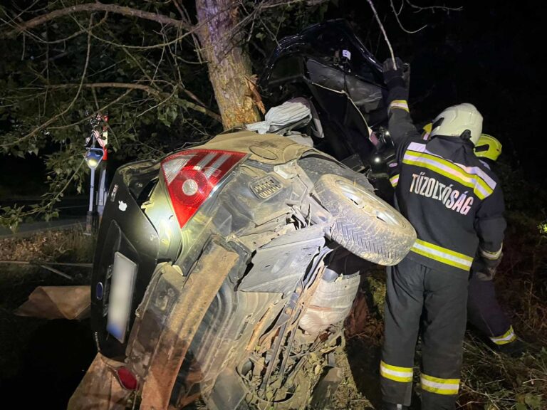 Fára csavarodott az autó, beszorultak az utasok