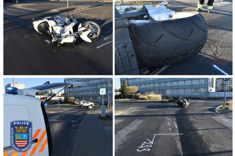 Olajfolyás miatt bukott egy motoros Győrben, keresik a teherautó sofőrjét