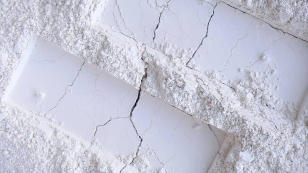 a white brick wall with a crack in it